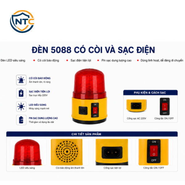 Đèn 5080 Nam Châm (còi Và Sạc Điện)