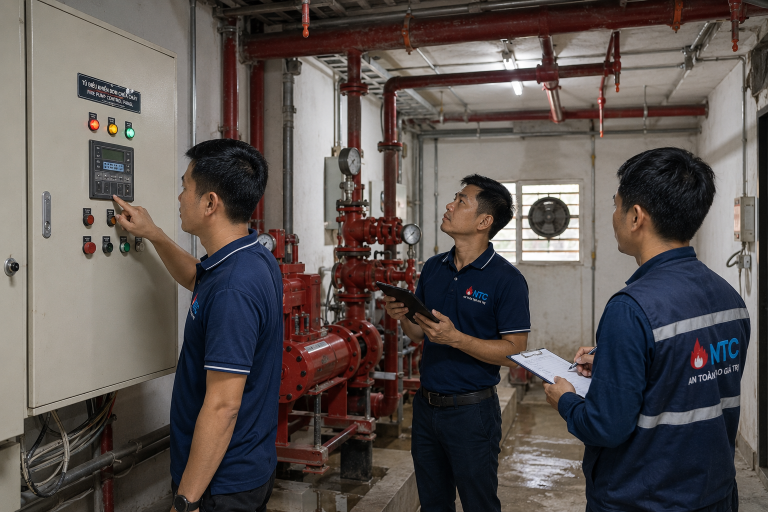 Đội ngũ kỹ sư NTC khảo sát hệ thống chữa cháy tại công trình