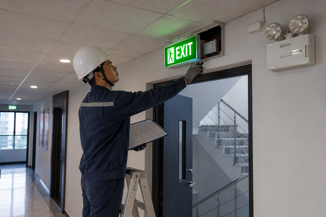 Kỹ sư NTC kiểm tra hồ sơ nghiệm thu và tình trạng vận hành hệ thống PCCC
